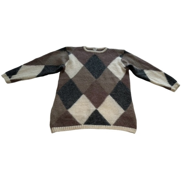 Mohair Blend Vintage Diamond Pattern Sweater Y2K Oversized Sweater - Size Large - Picture 1 of 11